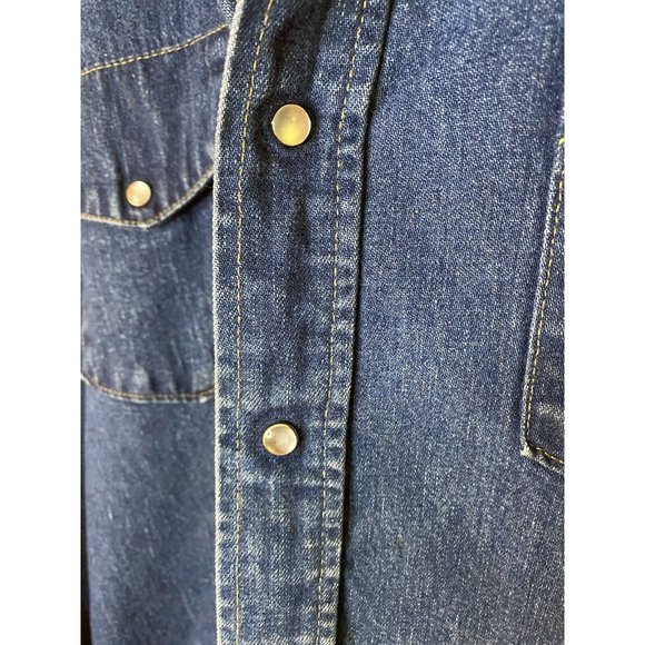 Vintage Men’s Sanforized Pearl Snap Denim Shirt Be Wise Be Satisfied Distressed - Picture 5 of 12